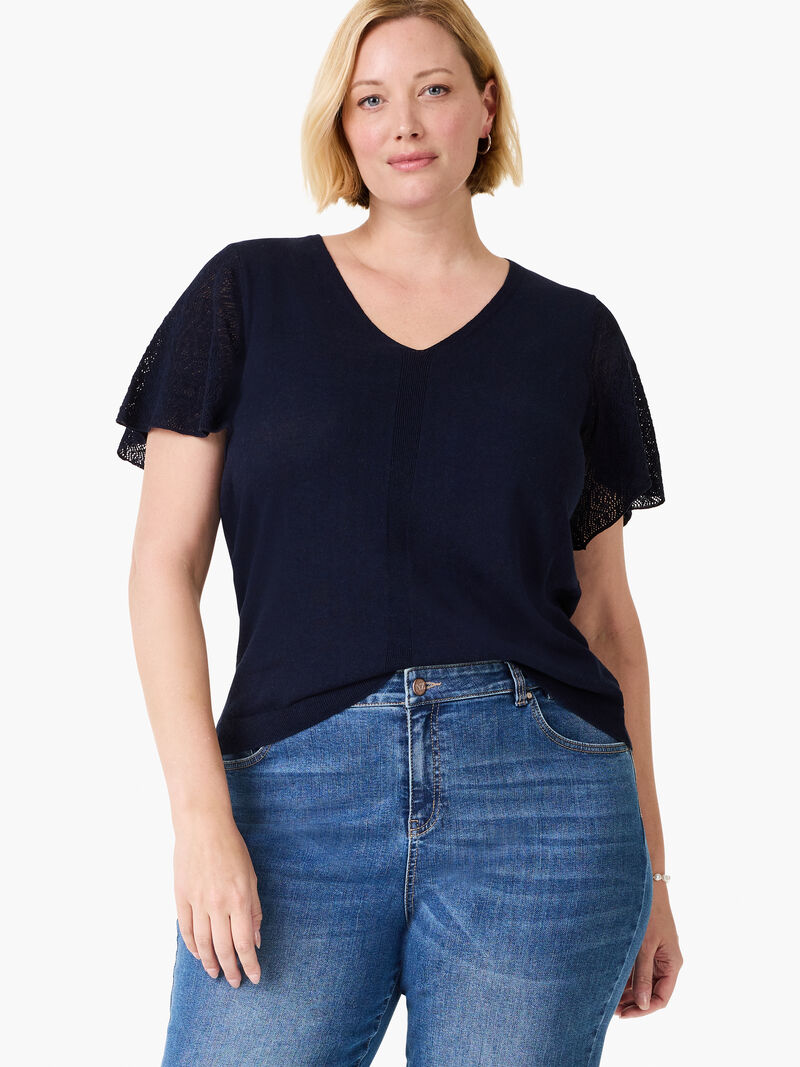 Woman Wears Pointelle Sleeve Sweater image number 0