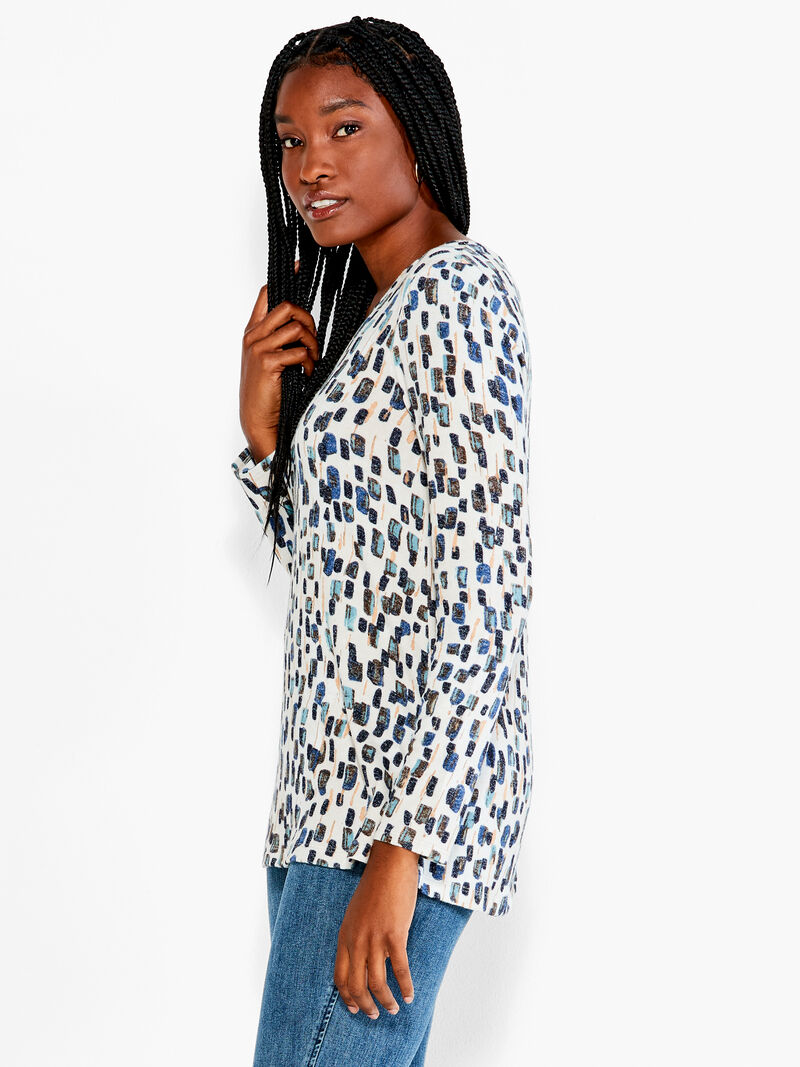 Woman Wears NZT Abstract Blocks Long Sleeve V Tee image number 1