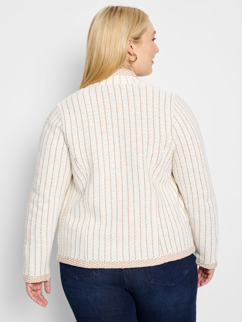 Woman Wears Pinstripe Notch Collar Knit Jacket image number 3