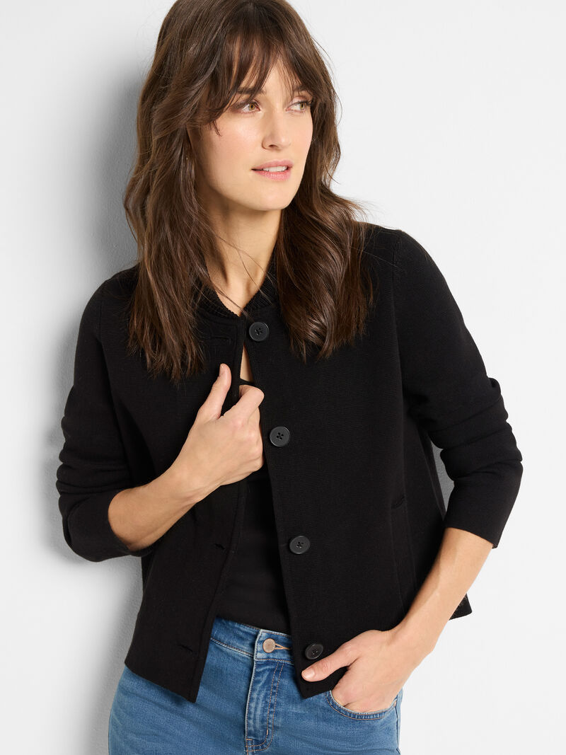 Woman Wears Knit Bomber Jacket image number 0