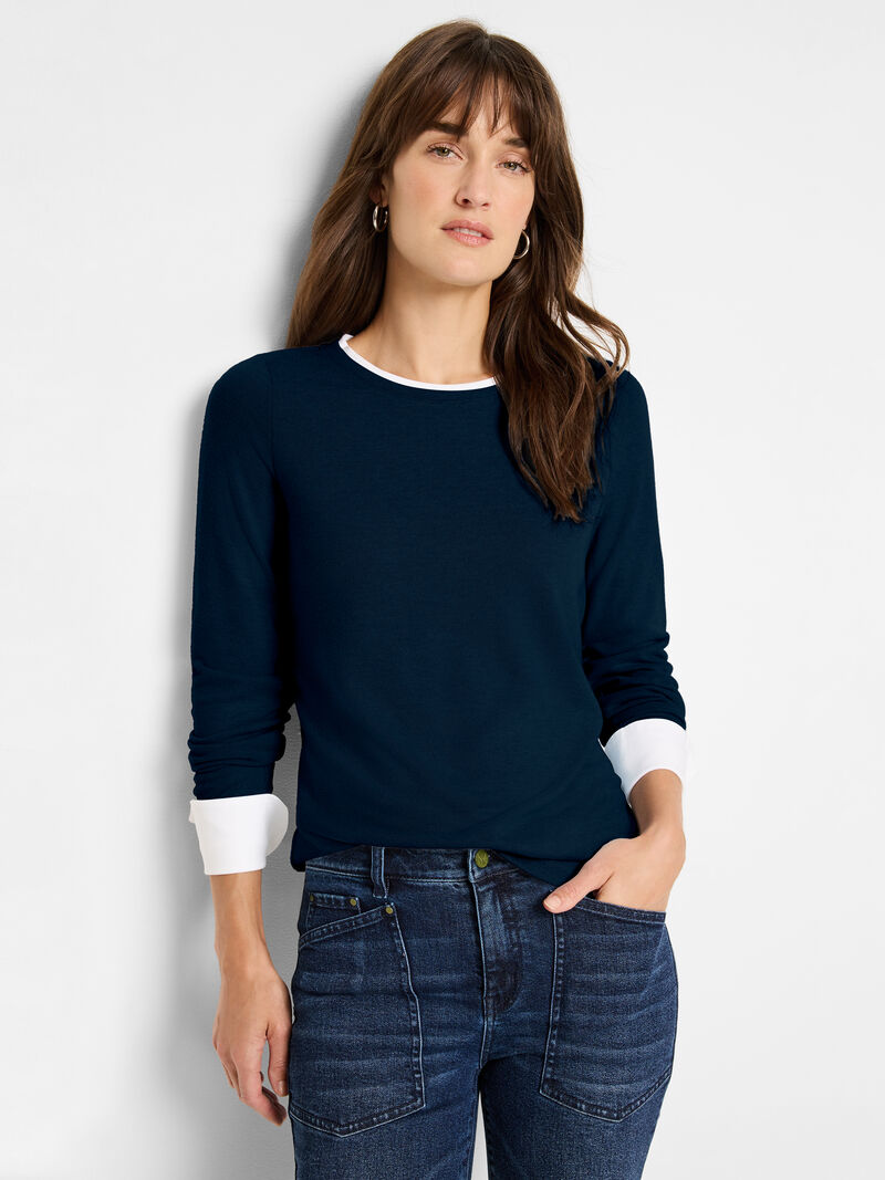 Woman Wears NZT Cozy Cuffed Double Layer Top image number 0