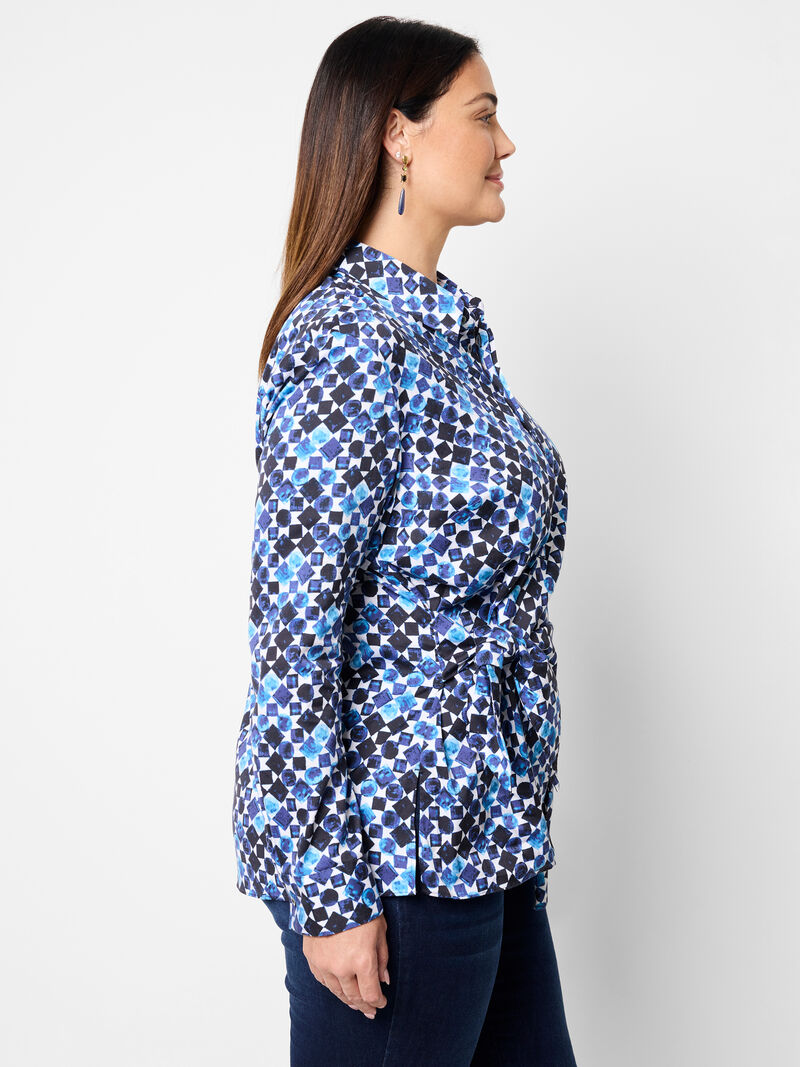 Woman Wears Blue Baubles Side Tie Shirt image number 2