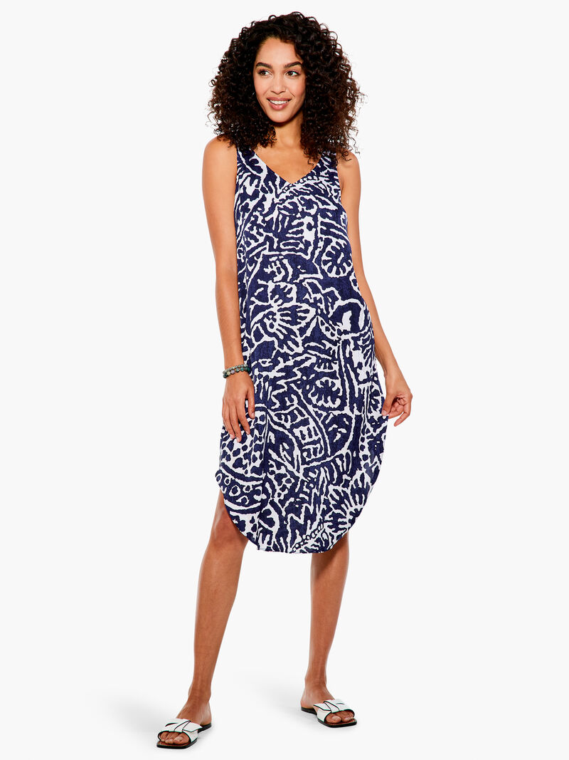 Woman Wears Indigo Stamp Tank Dress image number 3