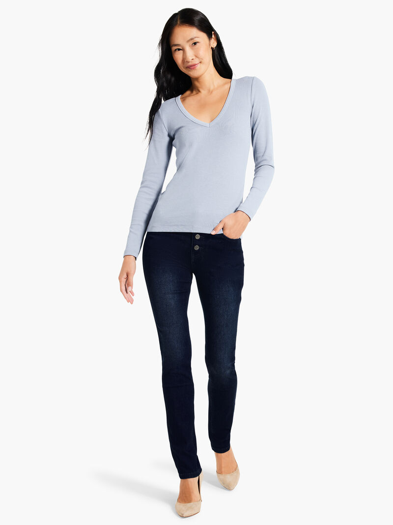 Woman Wears Perfect Knit Rib Long Sleeve V Neck image number 3
