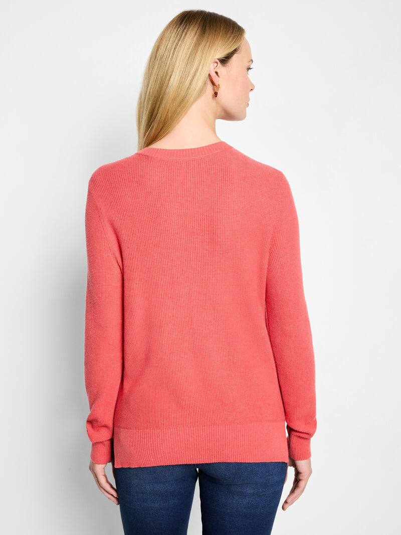Woman Wears Waffle Stitch V-Neck Sweater image number 3