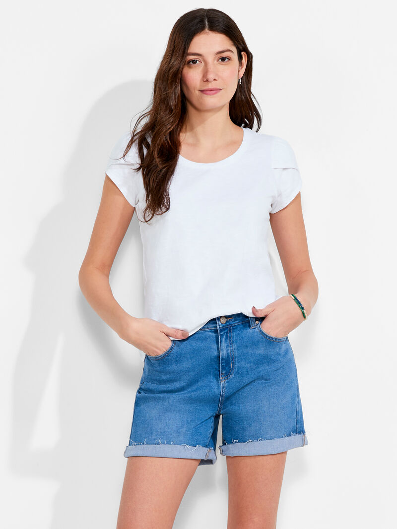 Woman Wears NZT Short Sleeve Tulip Sleeve Scoop Tee image number 3