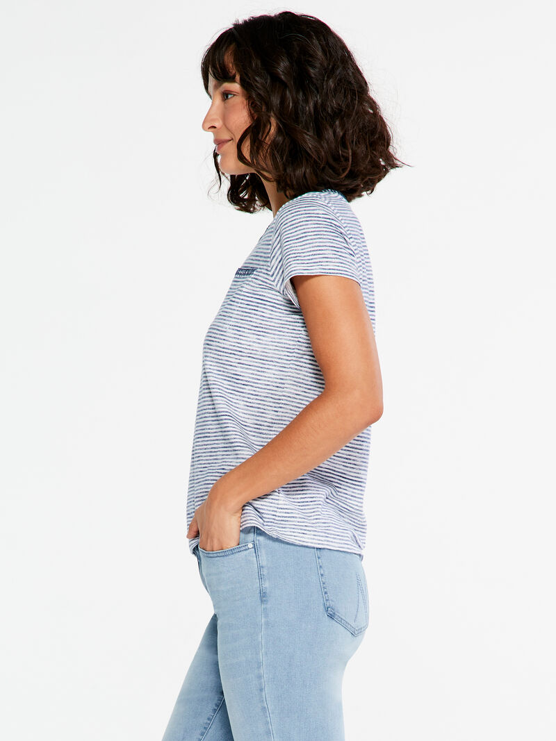 Woman Wears NZT Crew Neck Short Sleeve Stripe Tee image number 1