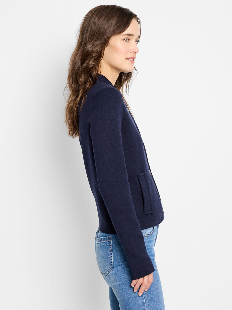 Woman Wears Knit Bomber Jacket image number 2