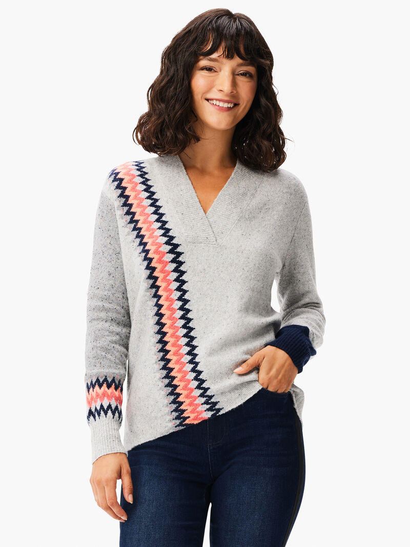 Woman Wears Fairisle Stitch Sweater image number 0