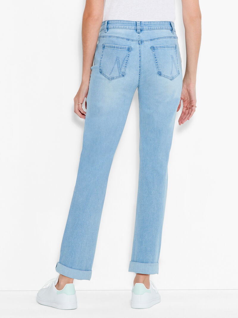 Woman Wears NZ Denim 29" Mid Rise Girlfriend Jeans image number 3