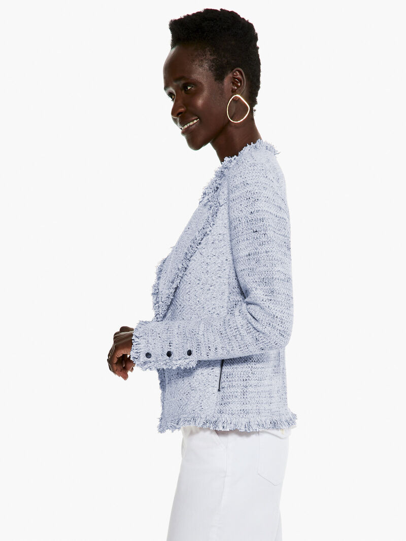 Woman Wears Fringe Mix Knit Jacket image number 1
