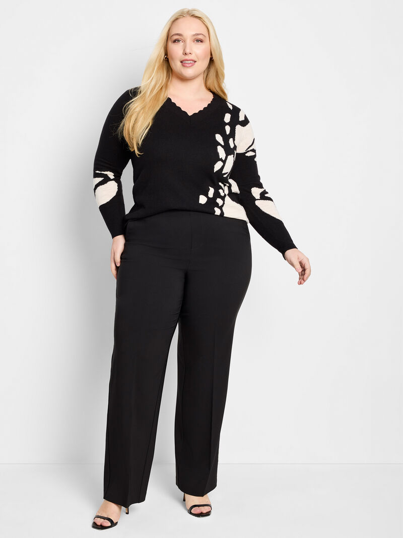 Woman Wears 31" Stretch Knit Suiting Lenox Wide-Leg Pant image number 1