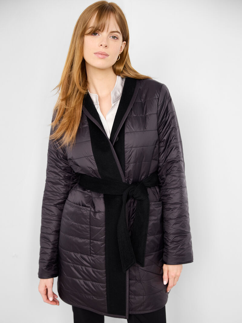 Woman Wears Reversible Quilted Wool Top Coat image number 5