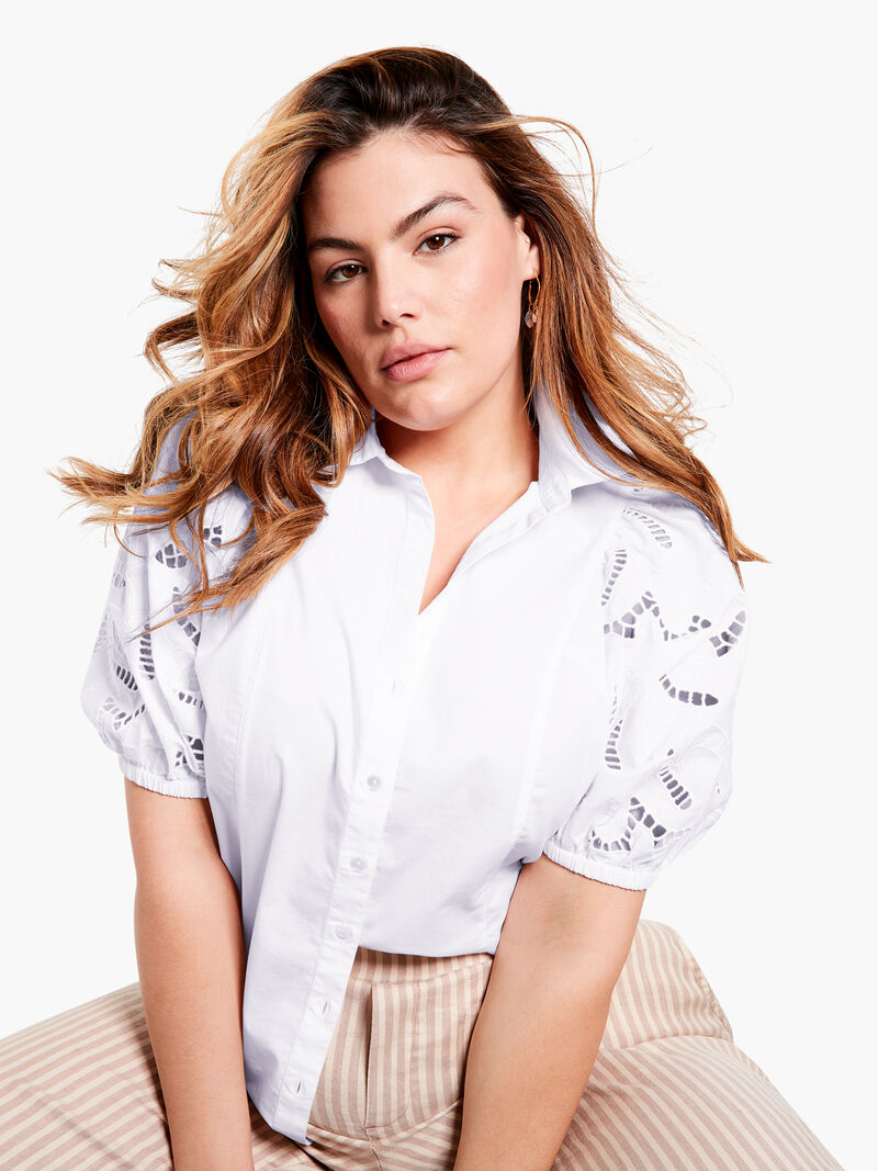 Woman Wears Eyelet Sleeves Shirt image number 0