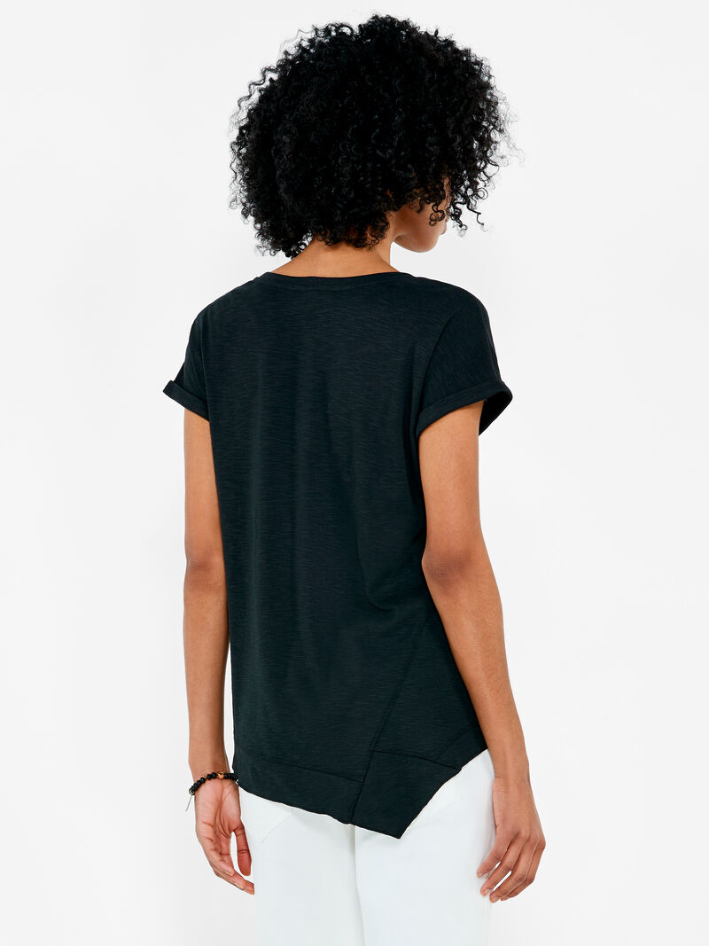 Woman Wears NZT Short Sleeve V-Neck Asymmetrical Tee image number 2