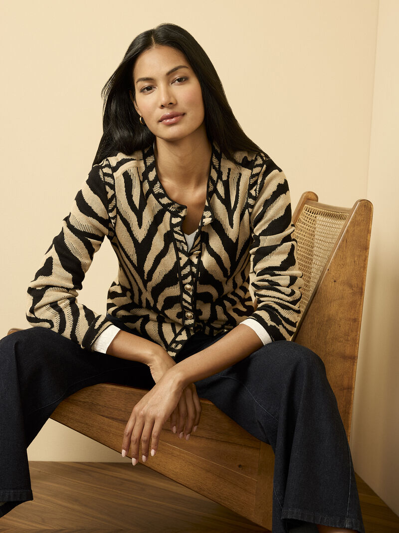Woman Wears Animal Jacquard Cardigan image number 5
