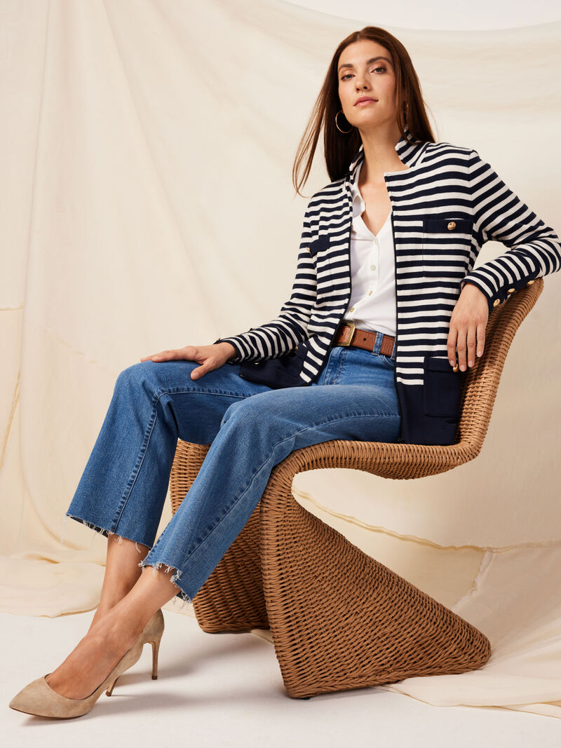 Woman Wears Striped City Charm Knit Blazer image number 5
