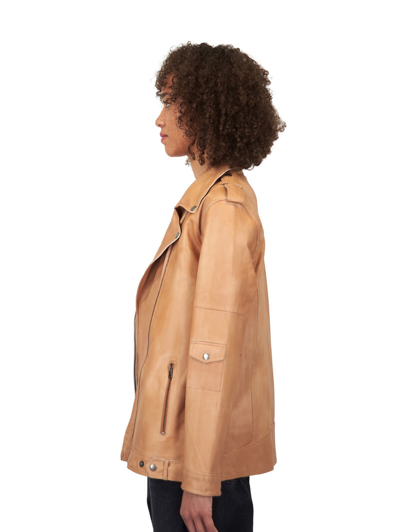 Woman Wears JKT - Vinny Patina Leather Jacket image number 1