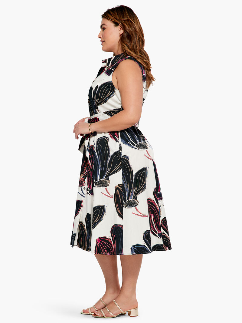 Woman Wears Stamped Flowers Shirt Dress image number 1