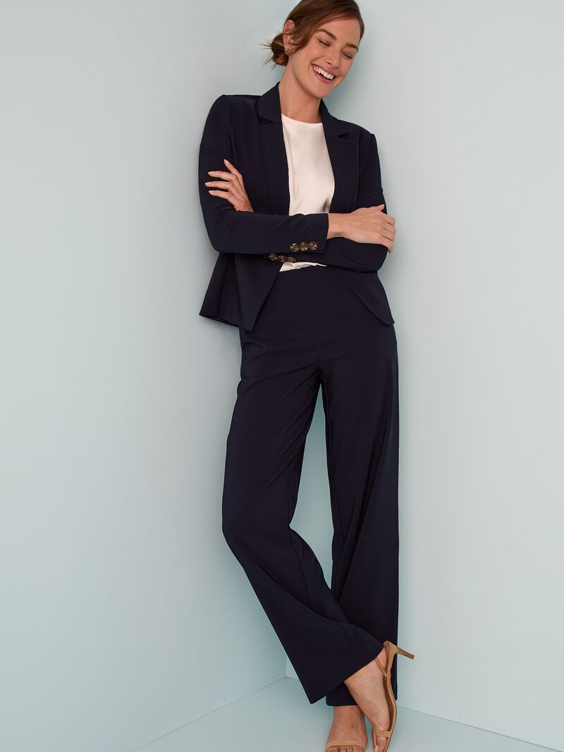 Woman Wears 31" Stretch Knit Suiting Lenox Wide-Leg Pant image number 0