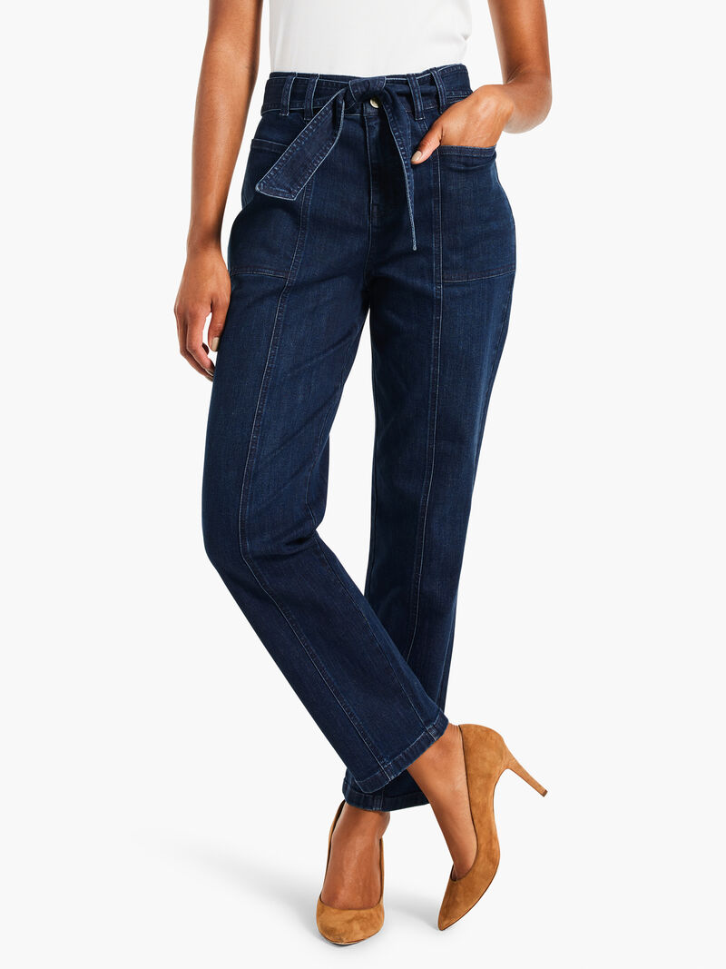 Woman Wears NZ Denim 28" Belted Straight Ankle Jeans image number 0