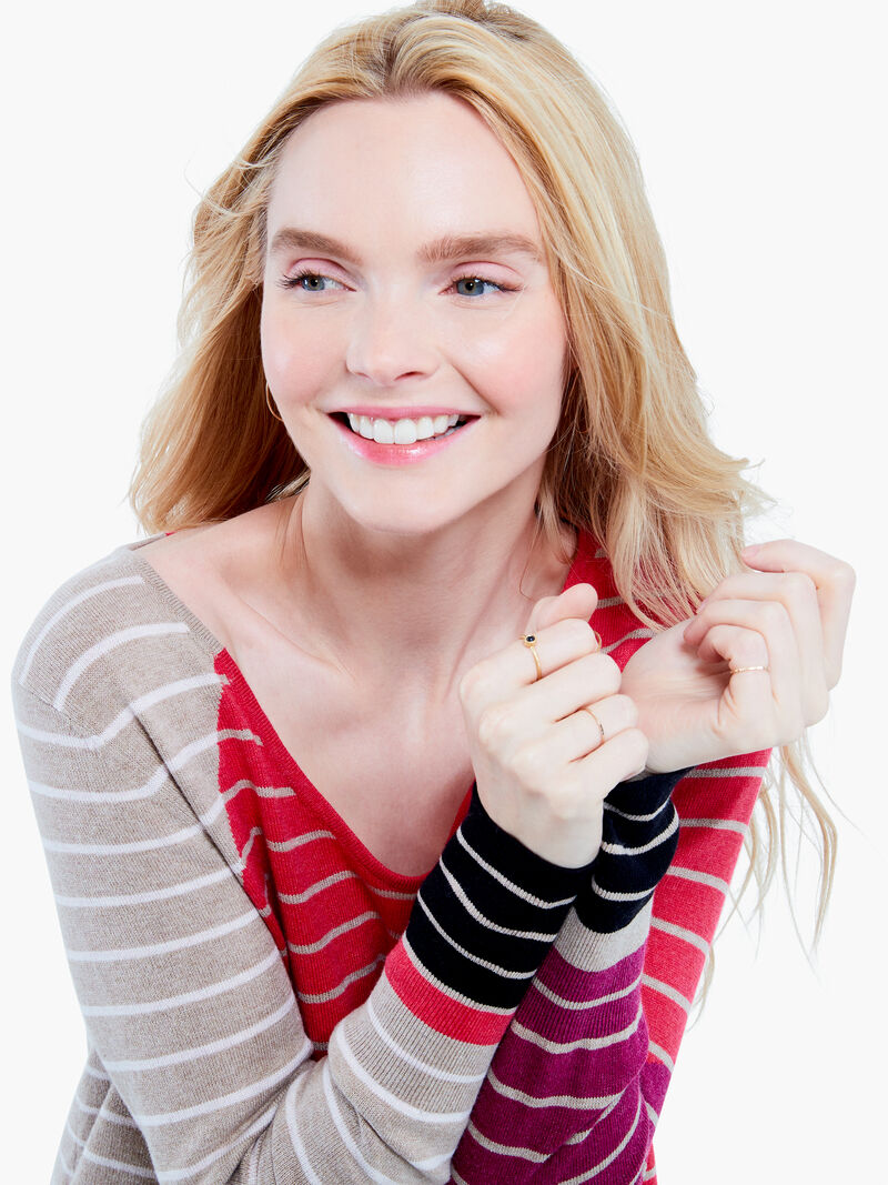 Woman Wears Angled Stripe Vital V Neck Sweater image number 4
