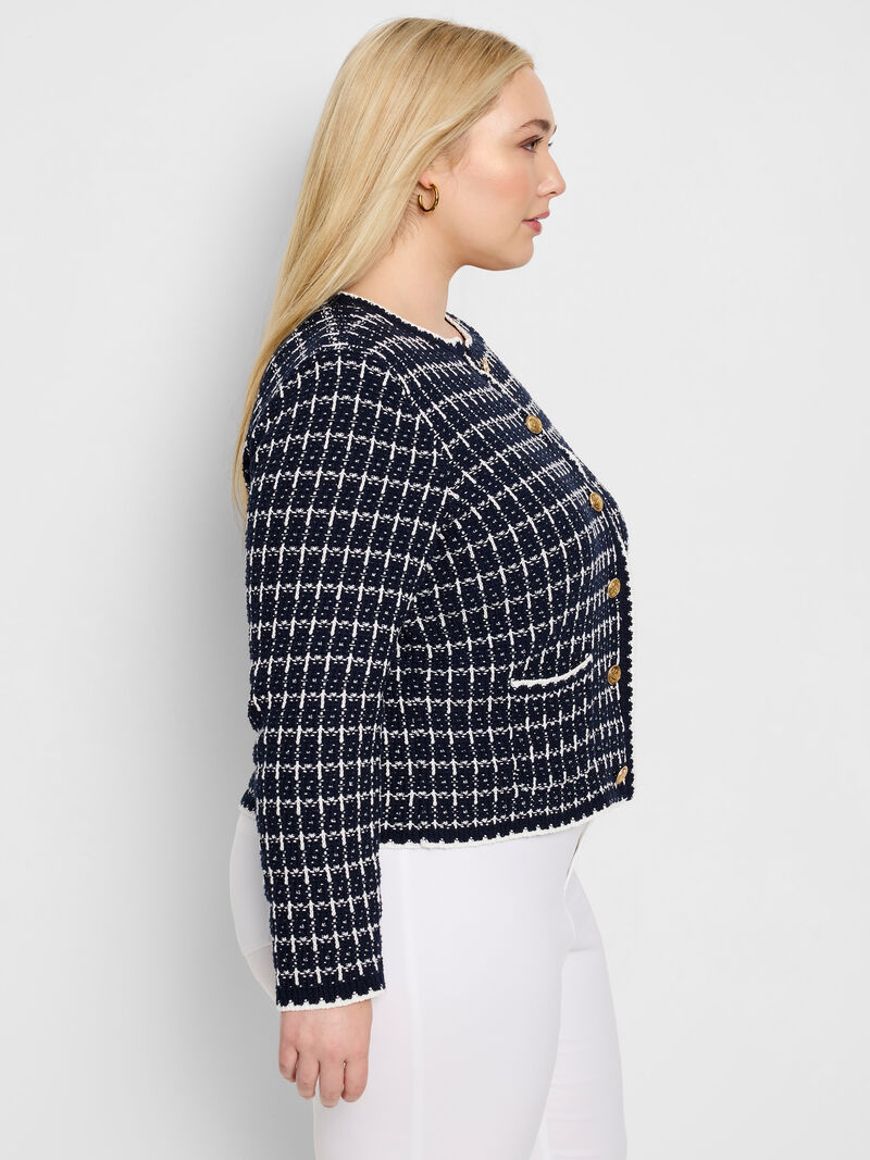 Woman Wears Mixed Up Sweater Jacket image number 2