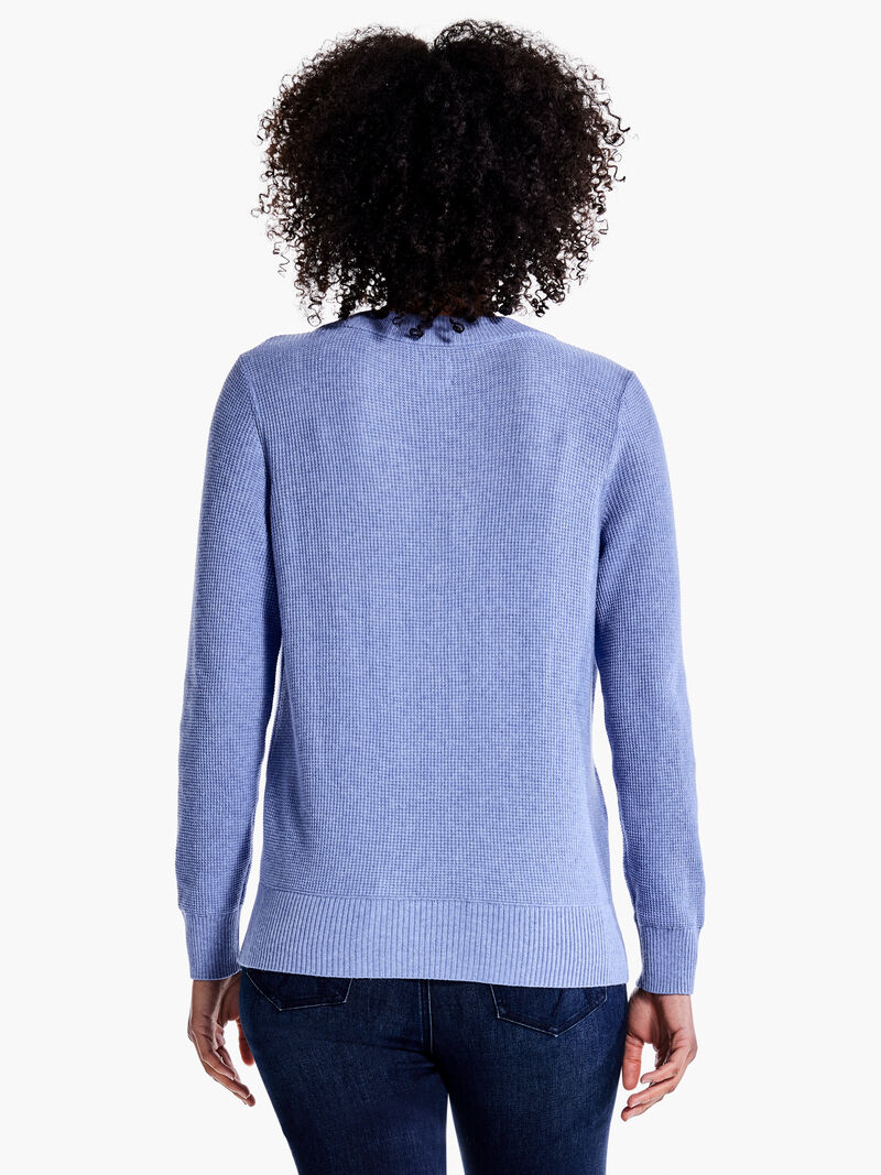 Woman Wears Waffle Stitch V-Neck Sweater image number 2