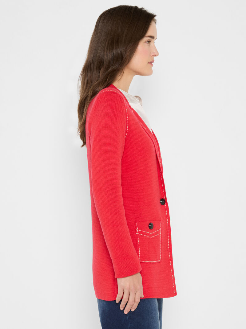 Woman Wears Contrast Stitch Elegant Knit Blazer image number 2