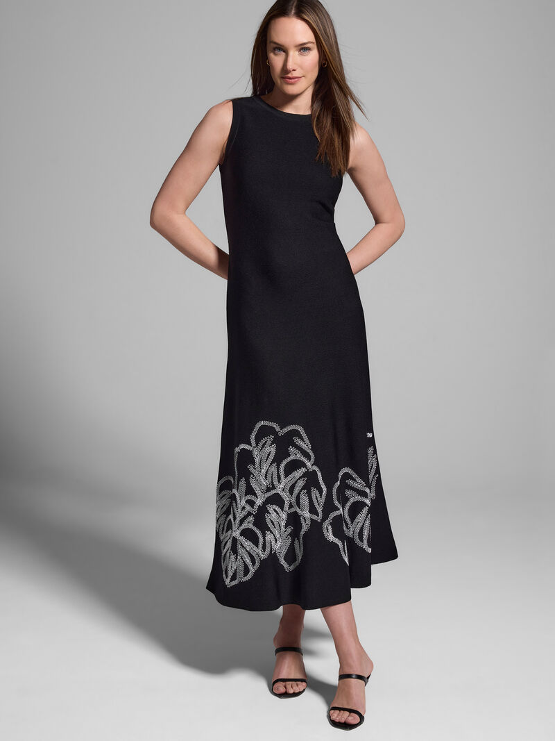 Woman Wears Embroidered Knit Twirl Dress image number 0
