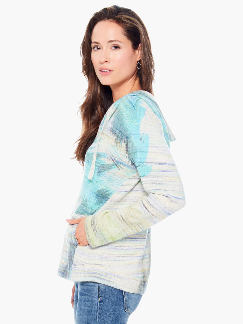 Woman Wears Watercolor Hooded Sweater image number 1