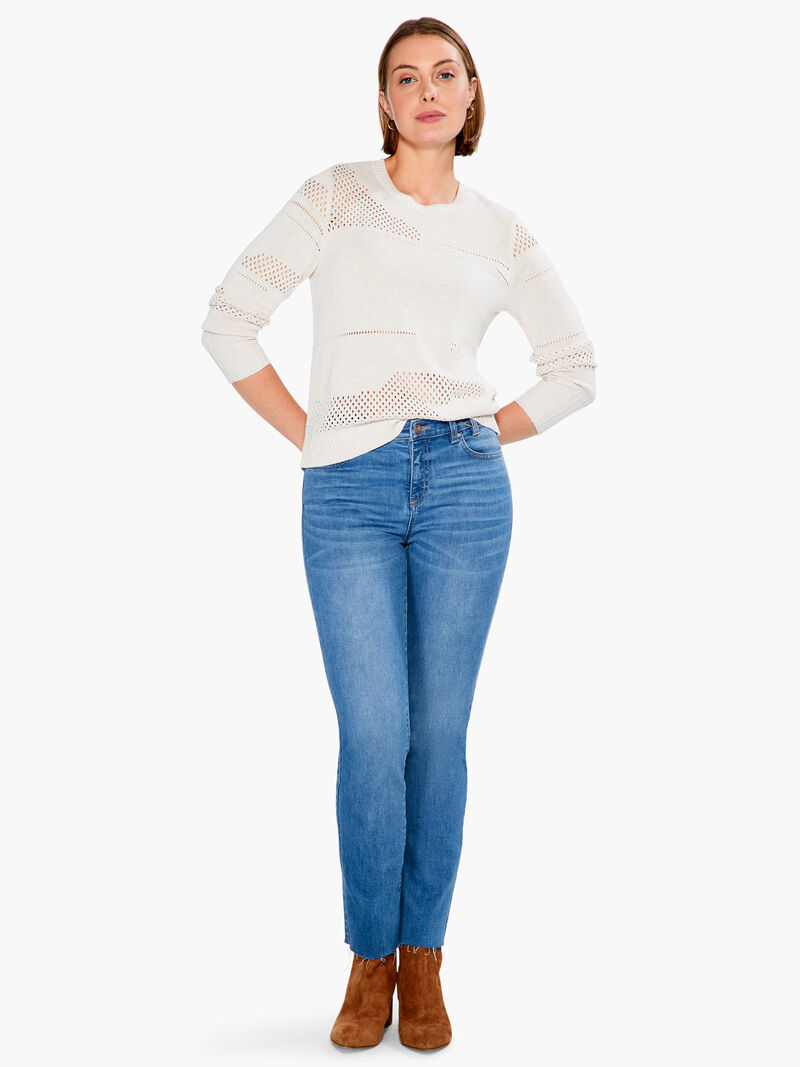 Woman Wears Placed Pointelle Sweater image number 3