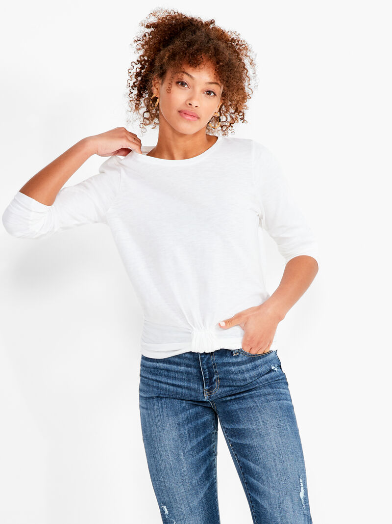 Woman Wears NZT Bracelet Sleeve Knot Front Tee image number 0