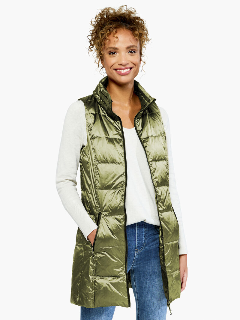 Woman Wears Anorak Long Down Filled Vest image number 0