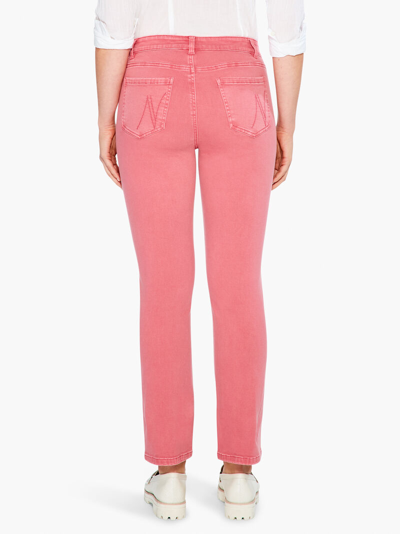 Woman Wears NZ Denim 28" Colored Mid Rise Straight Ankle Jeans image number 2