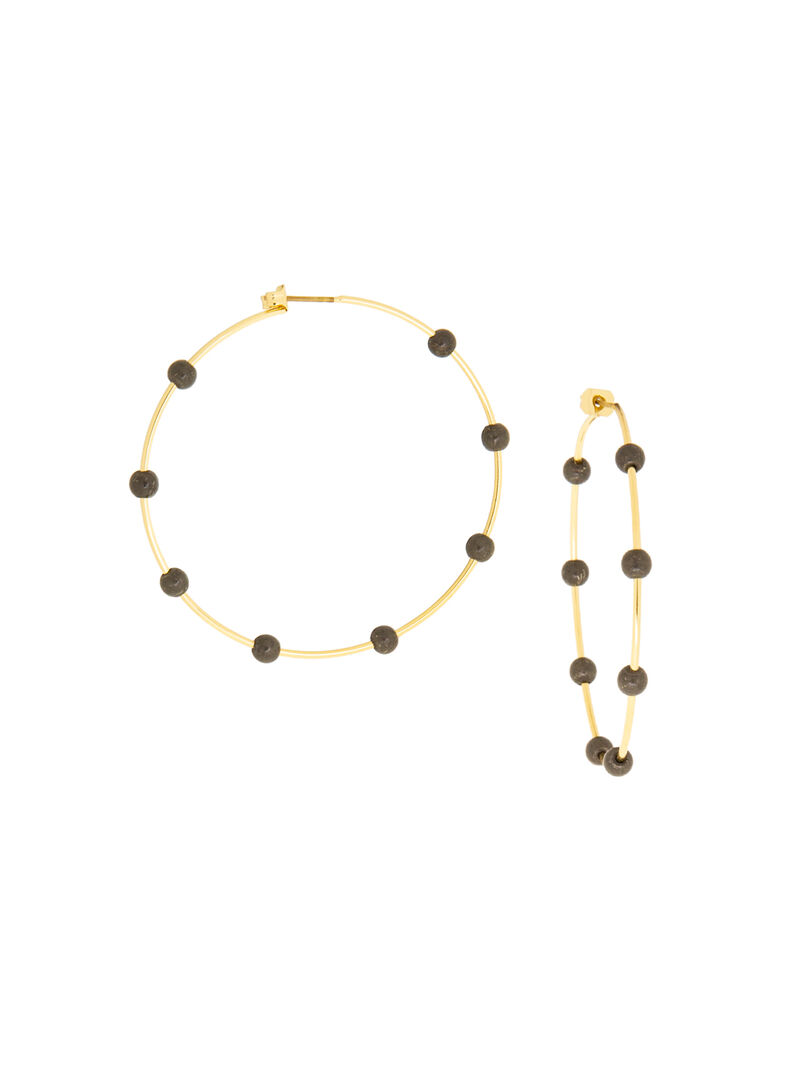 Woman Wears Marlyn Schiff -  Thin Hoop Earring With Gemstones image number 0