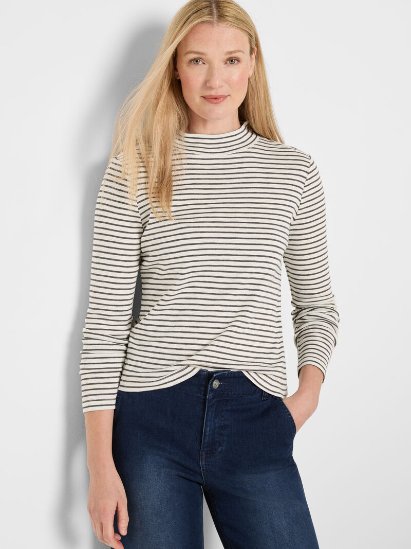 NZT Striped Long Sleeve Mock Neck Tee