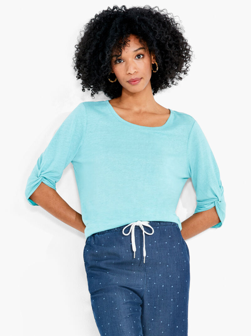Woman Wears NZT Elbow Knot Sleeve Boat Neck Tee image number 1
