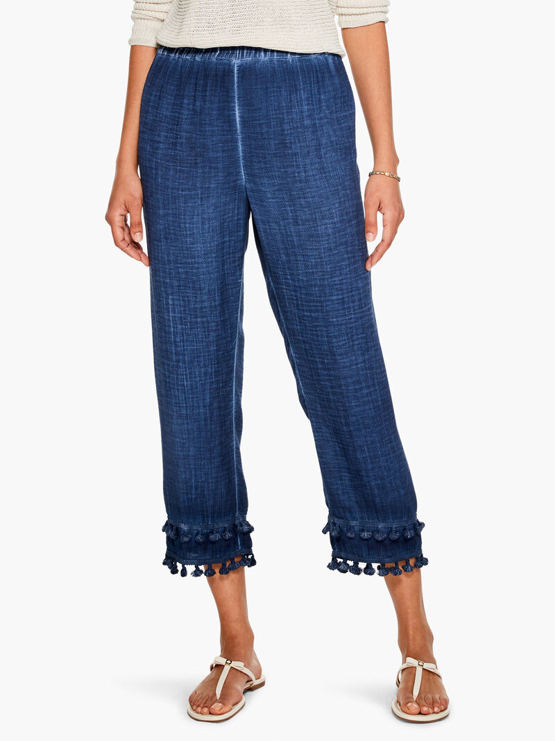 Woman Wears Double Gauze Straight Leg Tassel Pant image number 0