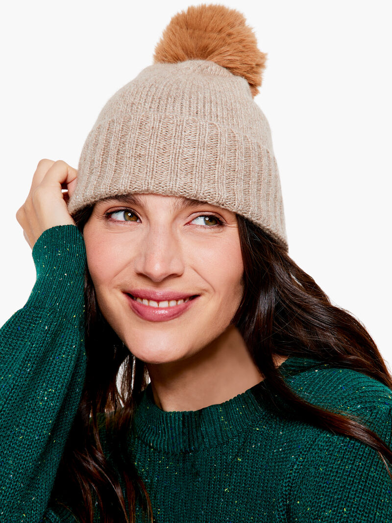 Woman Wears Hat Attack - Cashmere Hat With Faux Fur Pom image number 0