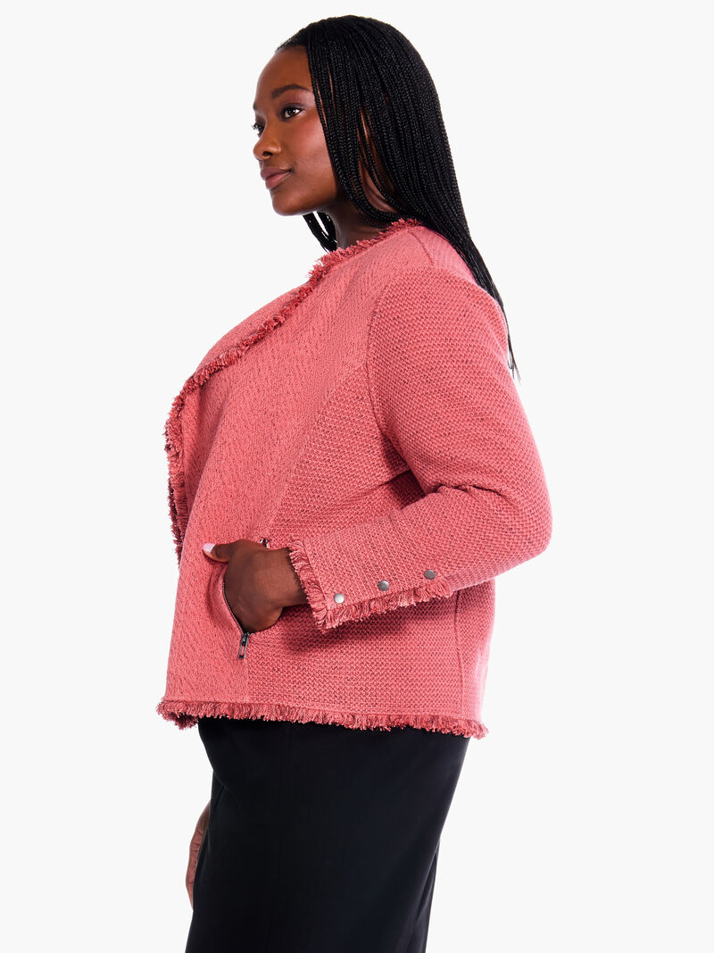 Woman Wears Fringe Mix Knit Jacket image number 1