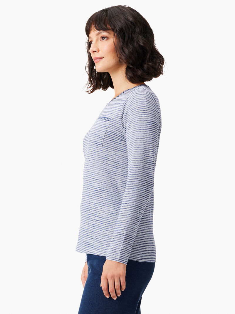 Woman Wears NZT Crew Neck Long Sleeve Stripe Tee image number 1