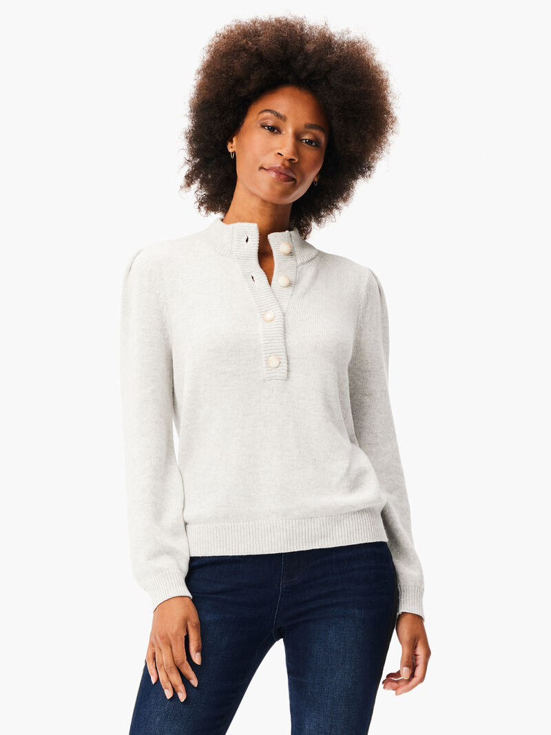 Woman Wears Button Henley Sweater image number 0