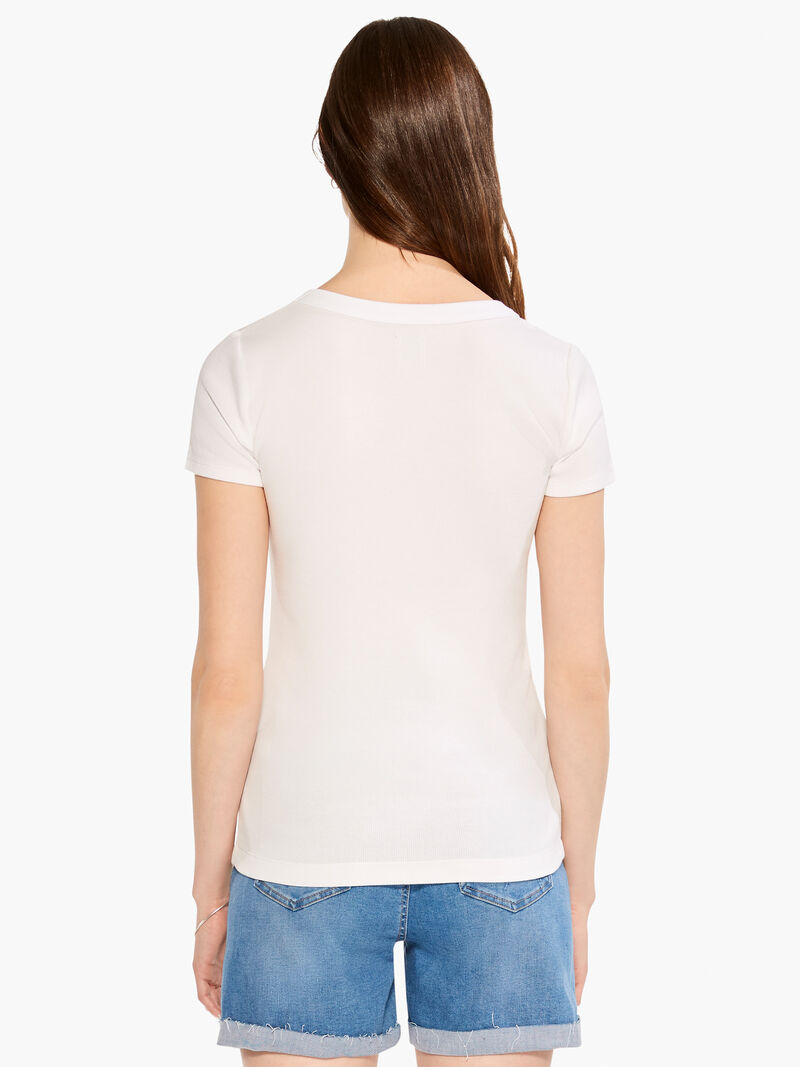Woman Wears Perfect Knit Rib Short Sleeve V Tee image number 2