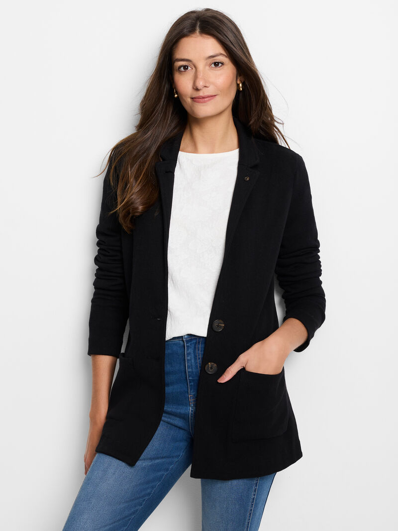 Woman Wears Sharp Knit Blazer image number 0