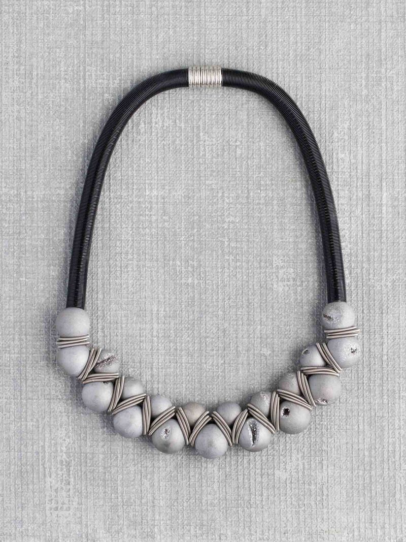 Woman Wears Sea Lily Grey Stone Necklace  image number 0