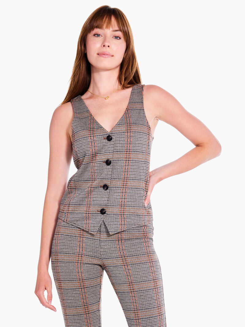 Woman Wears Sketched Plaid Knit Vest image number 0