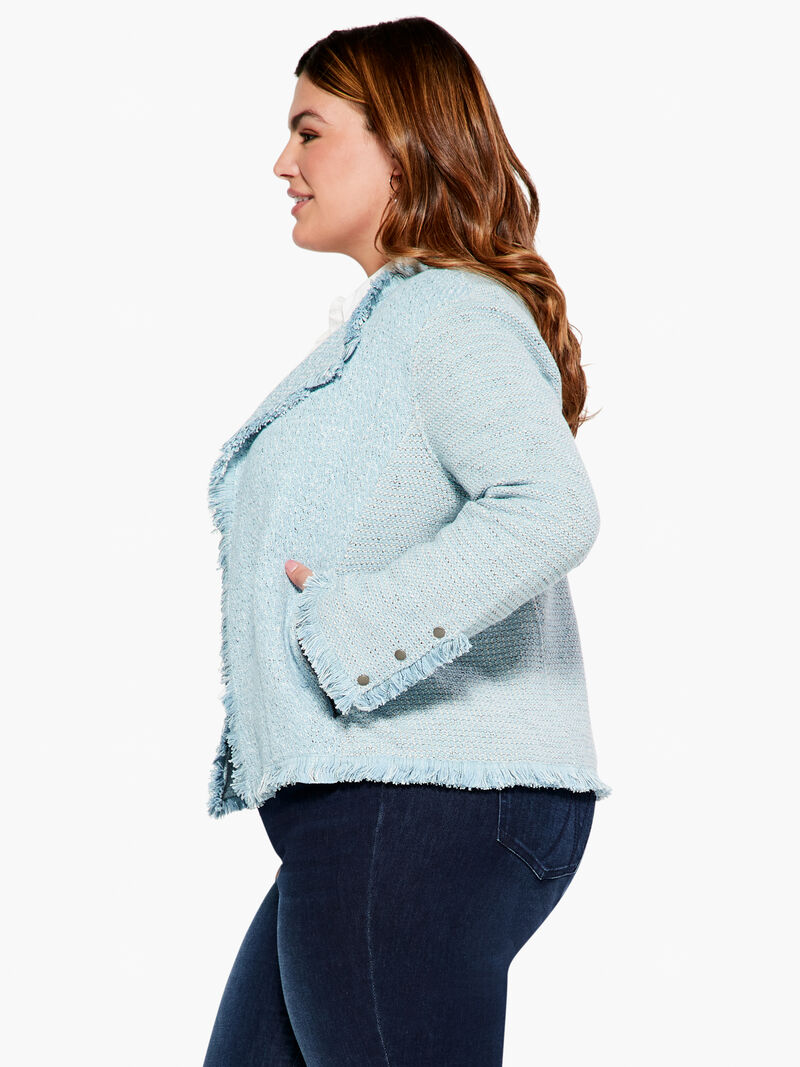 Woman Wears Fringe Mix Knit Jacket image number 1