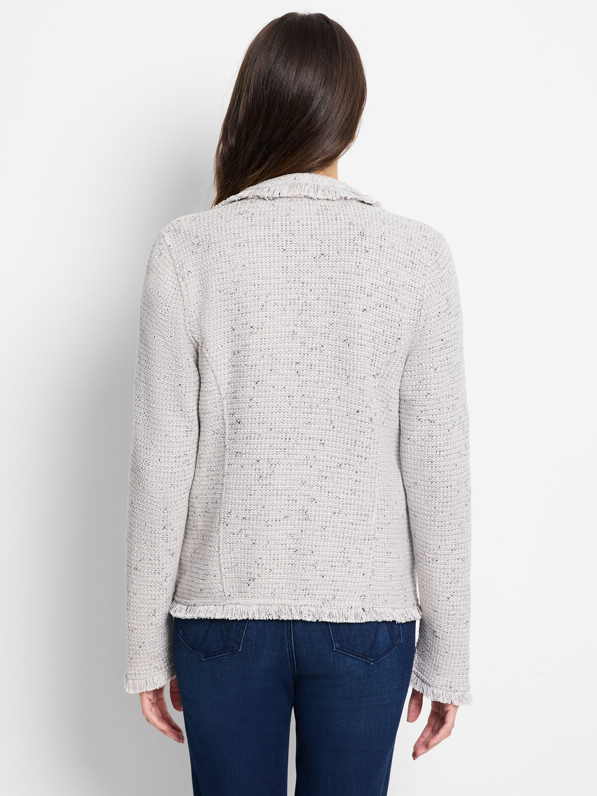 Collared Fringe Mix Knit Jacket