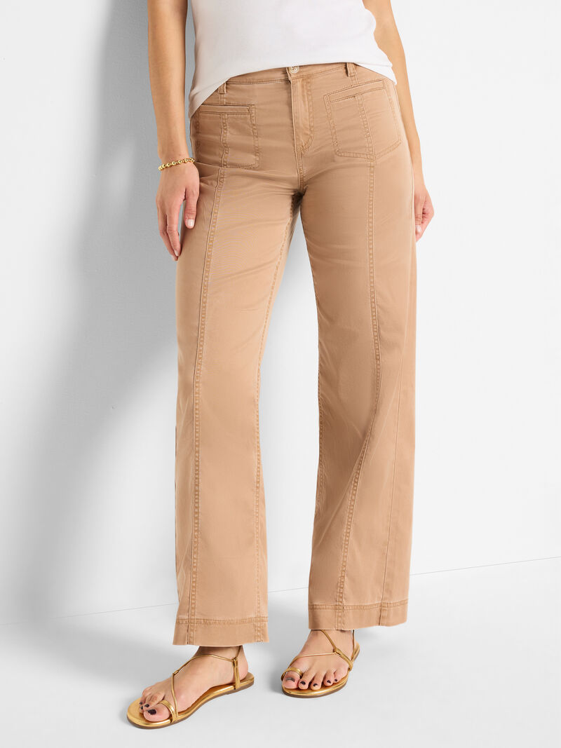 Woman Wears 31" Cotton Sateen Wide Leg Pant image number 0
